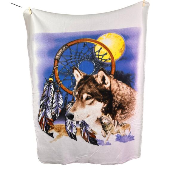 New fleece piece of fabric 44” by 44” wolf scene with moon - Picture 1 of 5